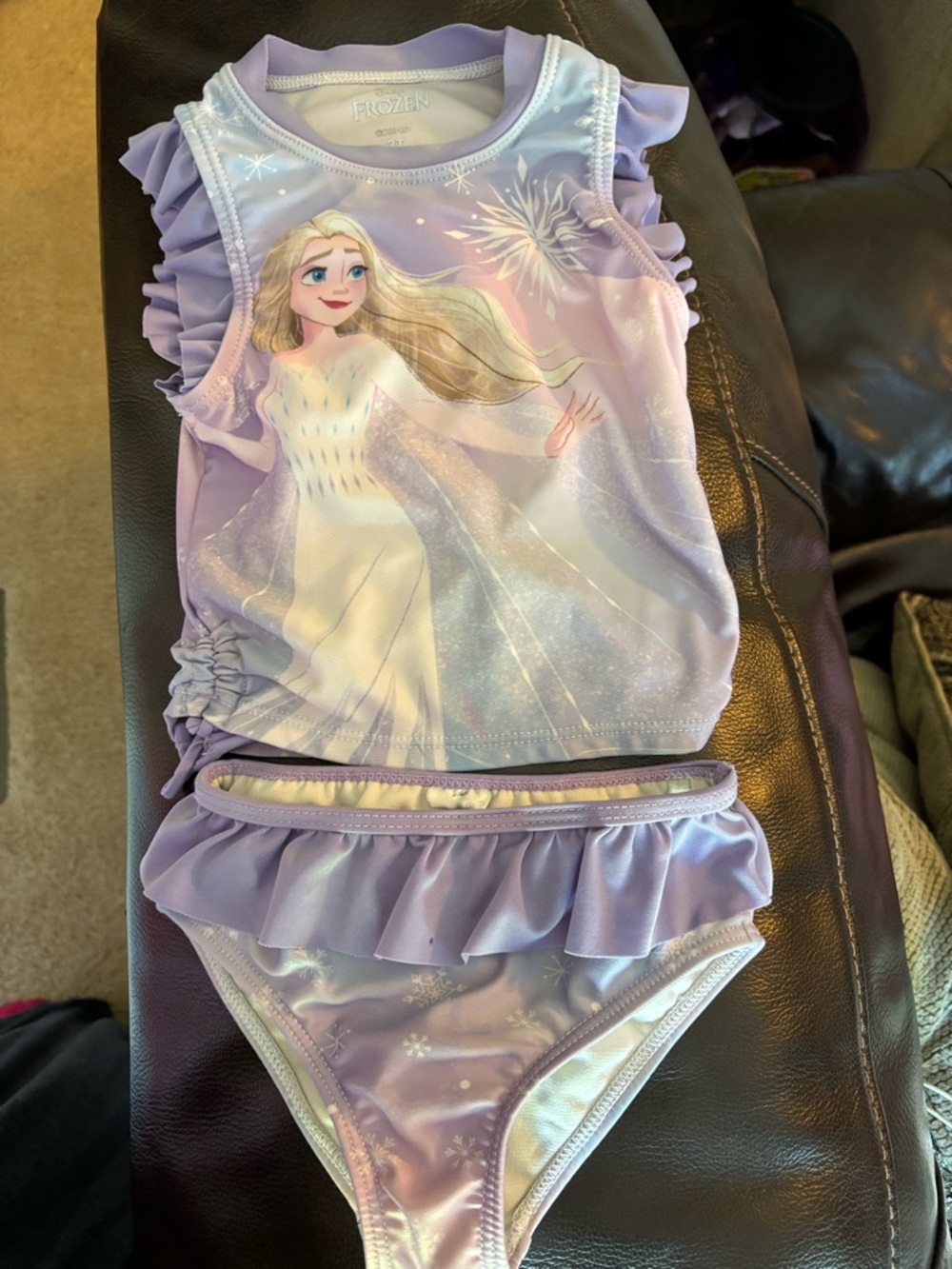 Girls Lavender Disney Frozen Elsa Ruffle Two-Piece Swim Set